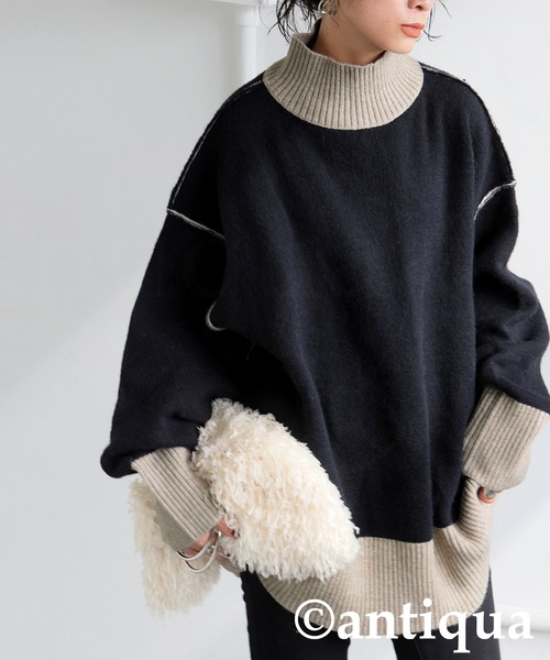 配色ハイネックニット（ニット/セーター）｜antiqua（アンティカ