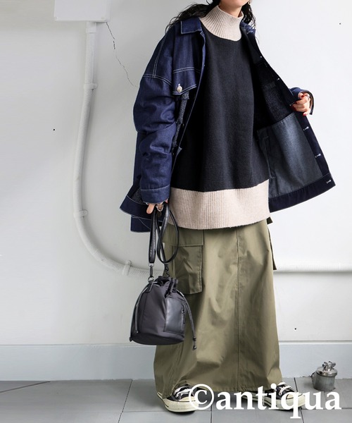 antiqua（アンティカ）の「配色ハイネックニット（ニット/セーター・レディース・グレー/ブラック・ONESIZE）」の6枚目の写真