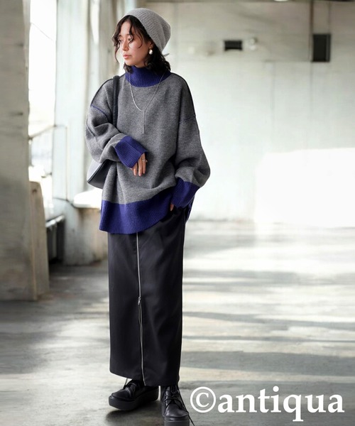 antiqua（アンティカ）の「配色ハイネックニット（ニット/セーター・レディース・グレー/ブラック・ONESIZE）」の8枚目の写真