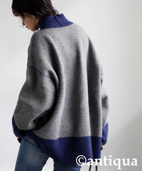 antiqua（アンティカ）の「配色ハイネックニット（ニット/セーター・レディース・グレー/ブラック・ONESIZE）」の9枚目の写真