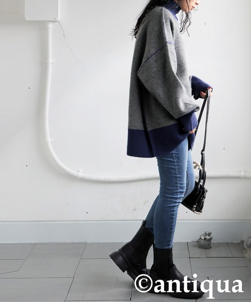 antiqua（アンティカ）の「配色ハイネックニット（ニット/セーター・レディース・グレー/ブラック・ONESIZE）」の10枚目の写真