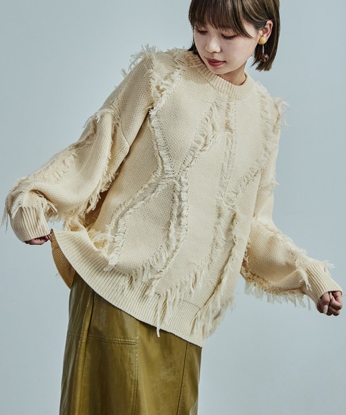 Fashion Letter(ファッションレター)の「ジグザグフリンジ オーバーサイズニット(ニット/セーター・レディース・アイボリー/ブラック・M)」の5枚目の写真