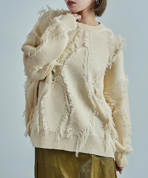 Fashion Letter(ファッションレター)の「ジグザグフリンジ オーバーサイズニット(ニット/セーター・レディース・アイボリー/ブラック・M)」の7枚目の写真