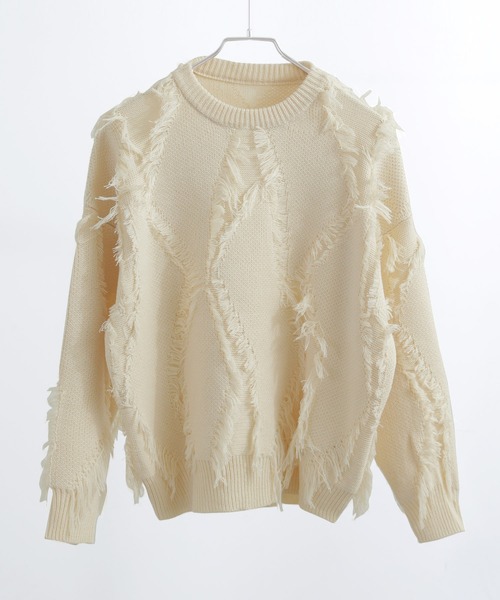 Fashion Letter(ファッションレター)の「ジグザグフリンジ オーバーサイズニット(ニット/セーター・レディース・アイボリー/ブラック・M)」の12枚目の写真