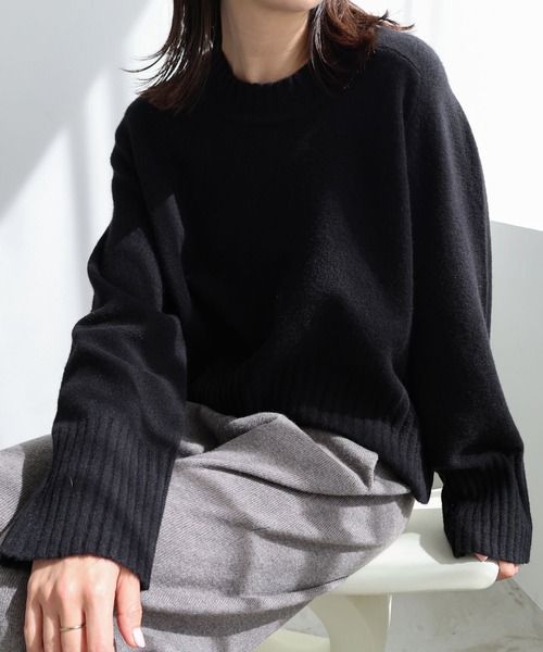 evernavy（エバーネイビー）の「ヘアリー短丈ニットトップス（ニット/セーター・レディース・ネイビー/ベージュ/グレー/ブラック・M）」の2枚目の写真