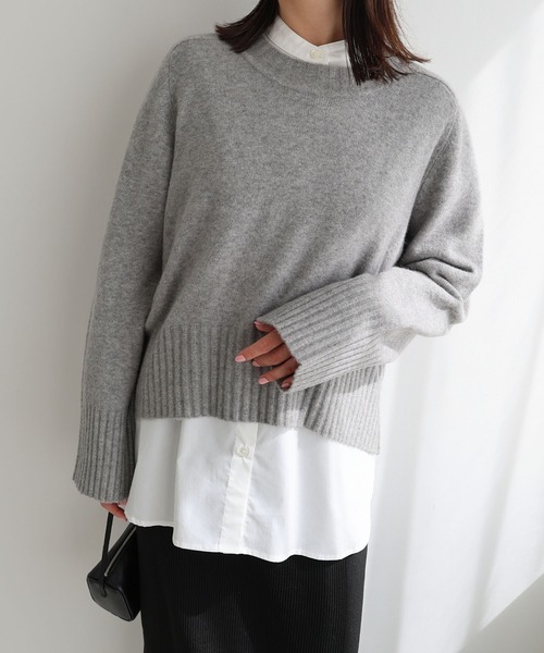 evernavy（エバーネイビー）の「ヘアリー短丈ニットトップス（ニット/セーター・レディース・ネイビー/ベージュ/グレー/ブラック・M）」の5枚目の写真