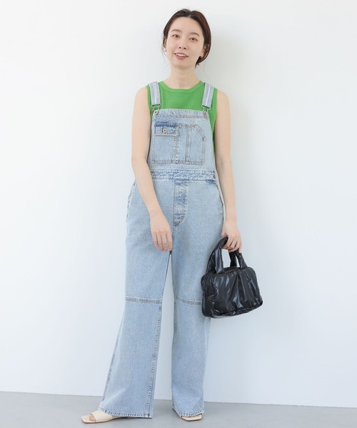 デニムサロペット リラックスフィット レオパードポケット デニム