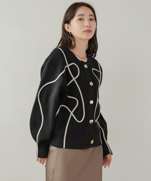 Bab(バブ)の「ウェ-ブラインスポンディッシュニットカーディガン(カーディガン/ボレロ・レディース・ブラック/アイボリー/グレー・FREE)」の22枚目の写真