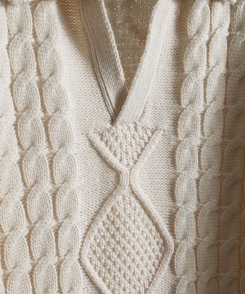 ZIP FIVE -White Line-(ジップファイブホワイトライン)の「【White Line】 スキッパー チャンキー ニット / 短丈 ニット / セーター(ニット/セーター・メンズ・アイボリー/チャコール/ブラック・X-LARGE/LARGE/MEDIUM)」の7枚目の写真