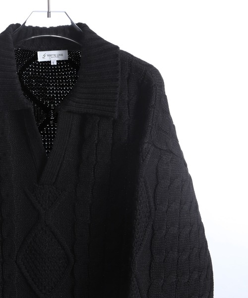 ZIP FIVE -White Line-(ジップファイブホワイトライン)の「【White Line】 スキッパー チャンキー ニット / 短丈 ニット / セーター(ニット/セーター・メンズ・アイボリー/チャコール/ブラック・X-LARGE/LARGE/MEDIUM)」の4枚目の写真