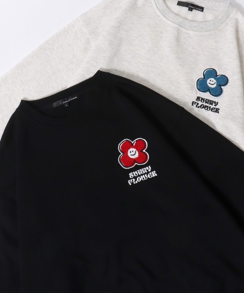 SITRY（シトリー）の「Flower ＆ Ghost Embroidery Sweat Shirt/フラワー ゴースト サガラ ワンポイント刺繍 オーバーサイズ トレーナー スウェット レディース メンズ（スウェット・メンズ・アッシュ/グレー系その他/ブラック/ブラック系その他/ブラック系その他2/グレー系その他3/グレー系その他2/ブラック系その他3・M/L）」の2枚目の写真