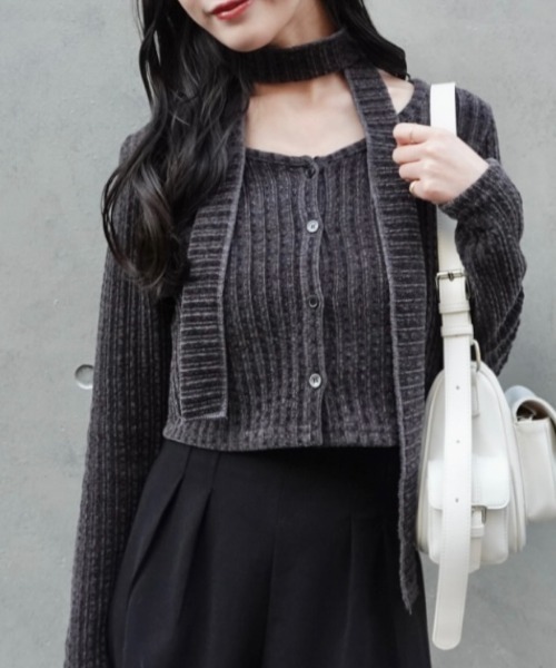 mellowneon(メロウネオン)の「ベロアチョーカーセットトップス(Tシャツ/カットソー・レディース・アイボリー/ブラック/チャコールグレー・FREE)」の3枚目の写真