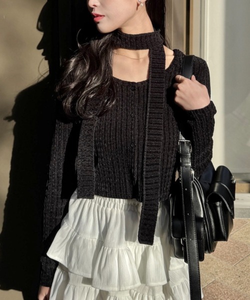 mellowneon(メロウネオン)の「ベロアチョーカーセットトップス(Tシャツ/カットソー・レディース・アイボリー/ブラック/チャコールグレー・FREE)」の2枚目の写真