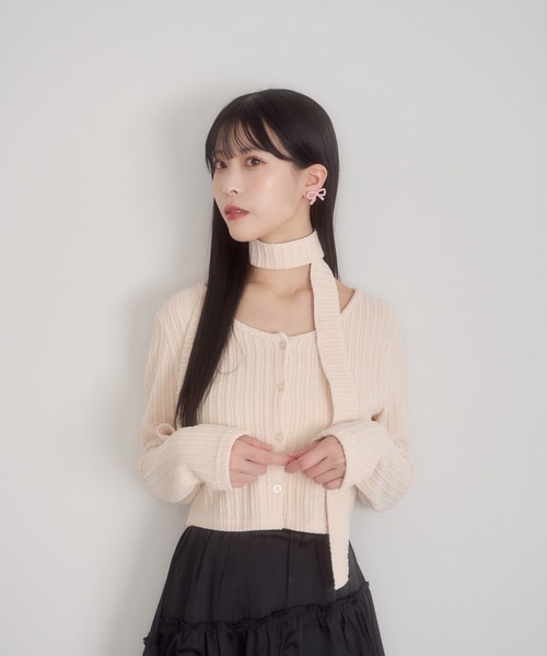 mellowneon(メロウネオン)の「ベロアチョーカーセットトップス(Tシャツ/カットソー・レディース・アイボリー/ブラック/チャコールグレー・FREE)」の4枚目の写真