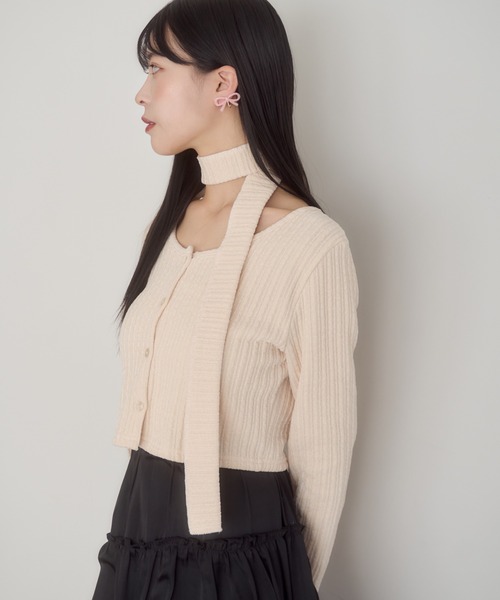 mellowneon(メロウネオン)の「ベロアチョーカーセットトップス(Tシャツ/カットソー・レディース・アイボリー/ブラック/チャコールグレー・FREE)」の5枚目の写真