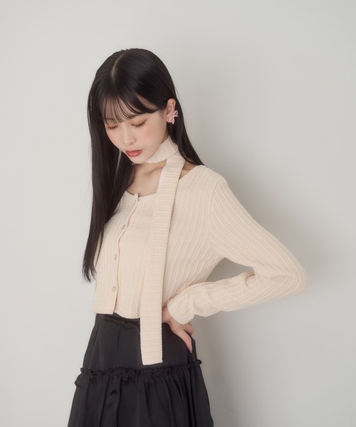 mellowneon(メロウネオン)の「ベロアチョーカーセットトップス(Tシャツ/カットソー・レディース・アイボリー/ブラック/チャコールグレー・FREE)」の6枚目の写真