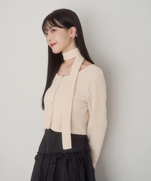 mellowneon(メロウネオン)の「ベロアチョーカーセットトップス(Tシャツ/カットソー・レディース・アイボリー/ブラック/チャコールグレー・FREE)」の7枚目の写真