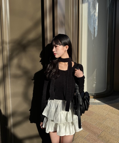 mellowneon(メロウネオン)の「ベロアチョーカーセットトップス(Tシャツ/カットソー・レディース・アイボリー/ブラック/チャコールグレー・FREE)」の14枚目の写真