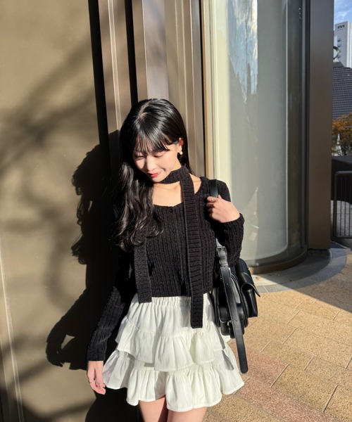 mellowneon(メロウネオン)の「ベロアチョーカーセットトップス(Tシャツ/カットソー・レディース・アイボリー/ブラック/チャコールグレー・FREE)」の11枚目の写真