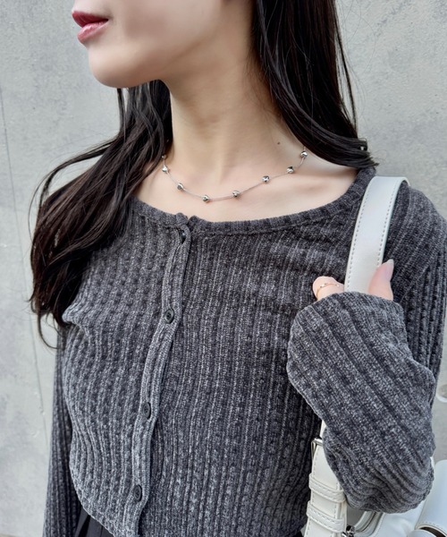 mellowneon(メロウネオン)の「ベロアチョーカーセットトップス(Tシャツ/カットソー・レディース・アイボリー/ブラック/チャコールグレー・FREE)」の17枚目の写真