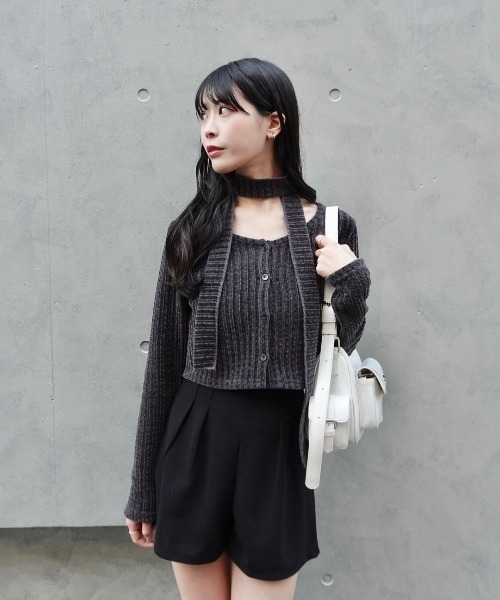 mellowneon(メロウネオン)の「ベロアチョーカーセットトップス(Tシャツ/カットソー・レディース・アイボリー/ブラック/チャコールグレー・FREE)」の16枚目の写真