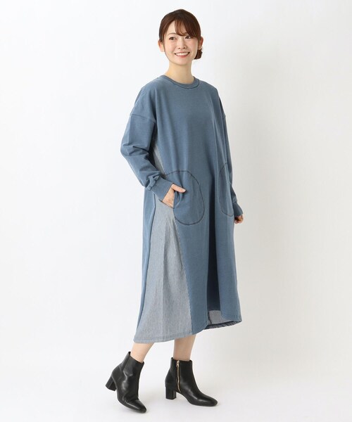 one'sterrace(ワンズテラス)の「インディゴ染め ポケット付きワンピース(ワンピース・レディース・ブルー系その他7/ネイビー系5・02)」の3枚目の写真
