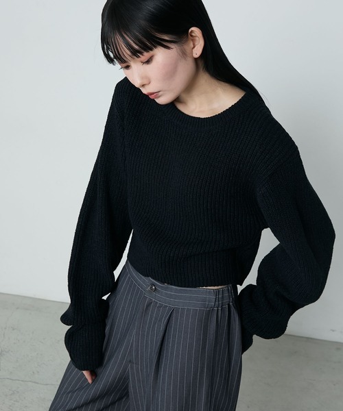 5分袖パワーショルダーニット かわいい おしゃれ[品番