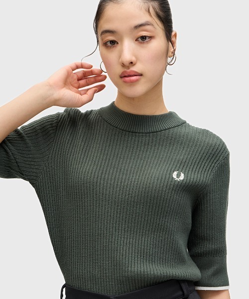 FRED PERRY☆Textured Knit T-Shirt ニット Tシャツ【UK発】 Fred Perry Textured Knitted T Shirt - Black