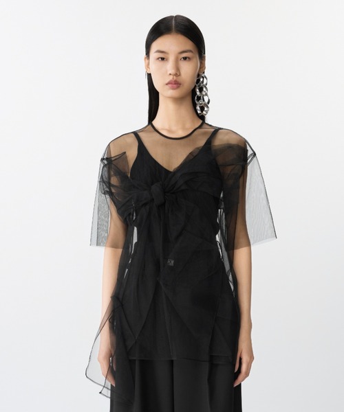セール】Airy Ribbon Mesh Top / リボンメッシュトップス（T