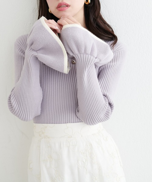 セール】配色フリル袖ニット（ニット/セーター）｜natural couture