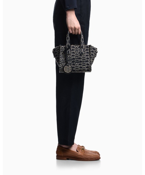 エンポリオアルマーニ トートバッグ 総ロゴ 2way A4可 レザー キャンバス EMPORIO ARMANI (エンポリオアルマーニ) 2WAY キャンバス ロゴ