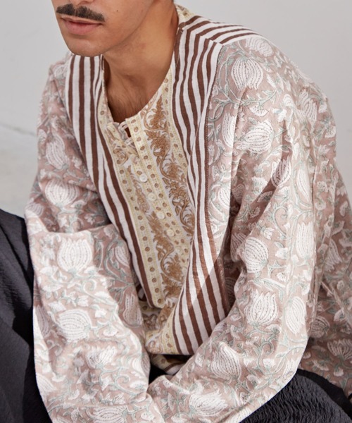 チャイハネ（チャイハネ）の「【チャイハネ】アズラクブロックプリントMEN'Sトップス（その他トップス・メンズ・ベージュ/レッド/ブルー・FREE）」の6枚目の写真