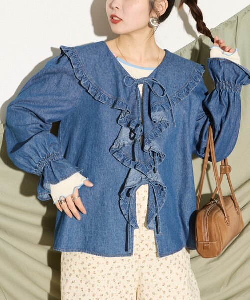 HELLO.SANFRANCISCO／リボンデニムシャツ HELLO.SANFRANCISCO（ハローサンフランシスコ）の「【HELLO