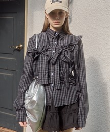 チェックリボンシャツ/check ribbon shirt