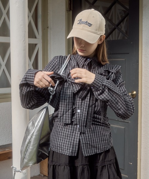 Birthday room(バースデイルーム)の「チェックリボンシャツ/check ribbon shirt(シャツ/ブラウス・レディース・ブラック・FREE)」の8枚目の写真