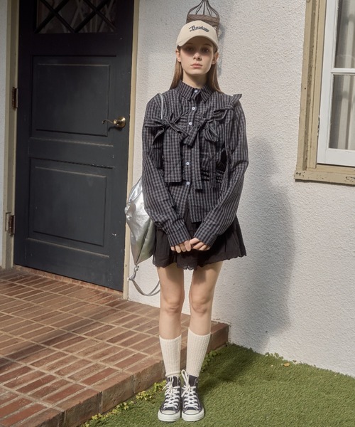 Birthday room(バースデイルーム)の「チェックリボンシャツ/check ribbon shirt(シャツ/ブラウス・レディース・ブラック・FREE)」の7枚目の写真