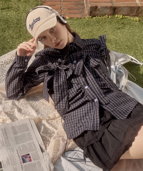 チェックリボンシャツ/check ribbon shirt（シャツ/ブラウス