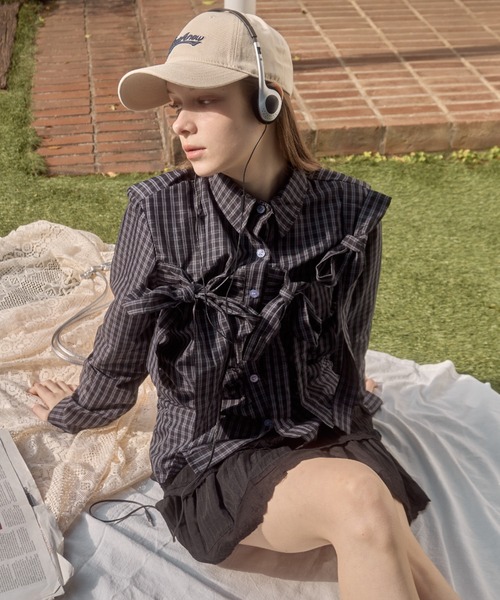 Birthday room(バースデイルーム)の「チェックリボンシャツ/check ribbon shirt(シャツ/ブラウス・レディース・ブラック・FREE)」の10枚目の写真