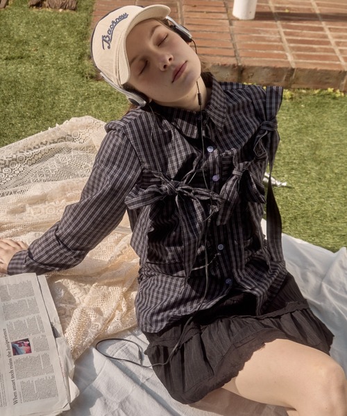 Birthday room(バースデイルーム)の「チェックリボンシャツ/check ribbon shirt(シャツ/ブラウス・レディース・ブラック・FREE)」の3枚目の写真