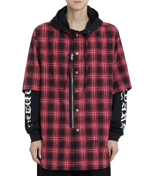 OY/オーワイ』 LAYERED CHECK ZIP HOODIE SHIRT/レイヤード