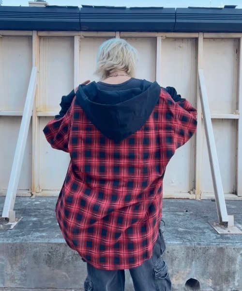 OY/オーワイ』 LAYERED CHECK ZIP HOODIE SHIRT/レイヤード
