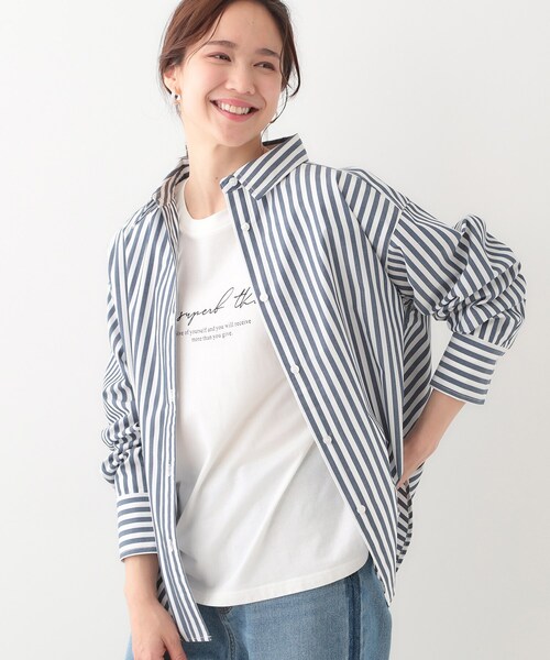 Cutie Blonde（キューティーブロンド）の「【洗える/S-LL】いろいろ ストライプシャツ（シャツ/ブラウス・レディース・イエロー系その他4/ネイビー系2/ブルー系2/ブルー系7・02/03/04/01）」の2枚目の写真