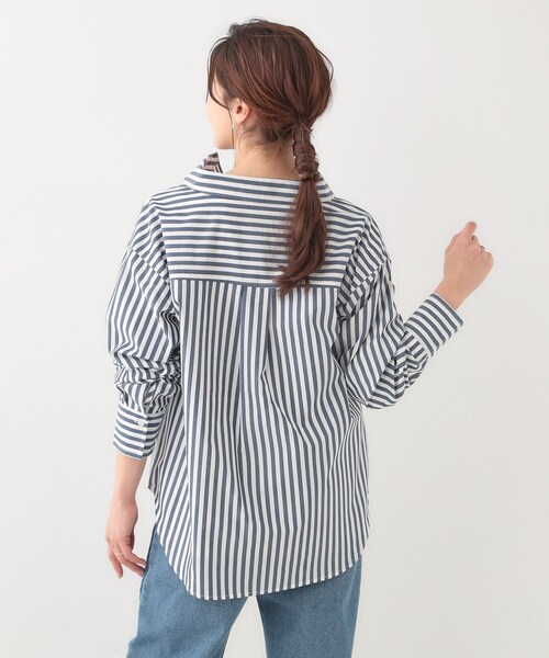 現行✨ティッカ　ストライプ　シャツ　ブラウス　フリーサイズ　ソメロス　青×白 楽天市場】シャツ ブラウス レディース ストライプ柄 カットソー