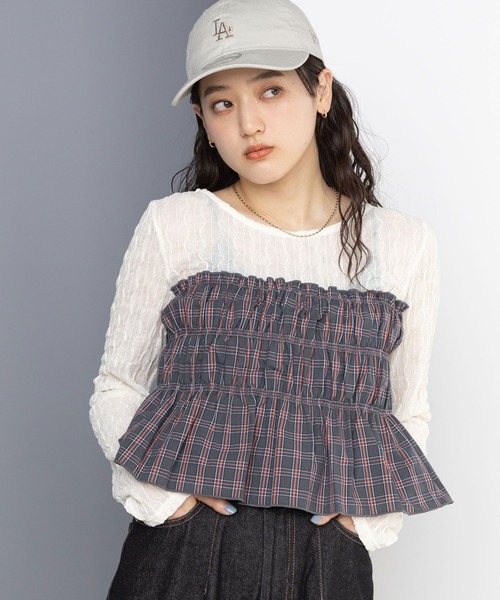 RAGEBLUE（レイジブルー）の「チェックギャザービスチェドッキングシアープルオーバー（Tシャツ/カットソー・レディース・ホワイト系/ブラック系・FREE）」の2枚目の写真