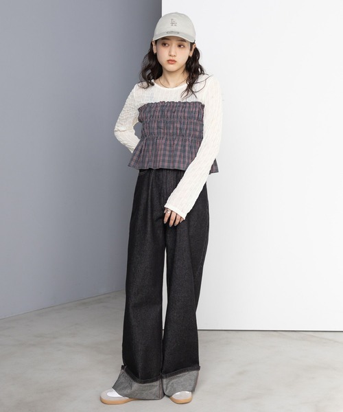 RAGEBLUE（レイジブルー）の「チェックギャザービスチェドッキングシアープルオーバー（Tシャツ/カットソー・レディース・ホワイト系/ブラック系・FREE）」の3枚目の写真