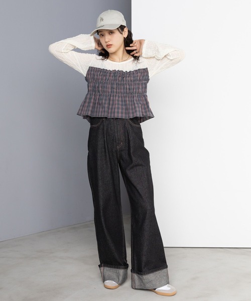 RAGEBLUE（レイジブルー）の「チェックギャザービスチェドッキングシアープルオーバー（Tシャツ/カットソー・レディース・ホワイト系/ブラック系・FREE）」の4枚目の写真