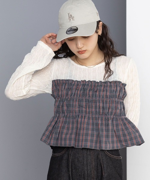 RAGEBLUE（レイジブルー）の「チェックギャザービスチェドッキングシアープルオーバー（Tシャツ/カットソー・レディース・ホワイト系/ブラック系・FREE）」の7枚目の写真