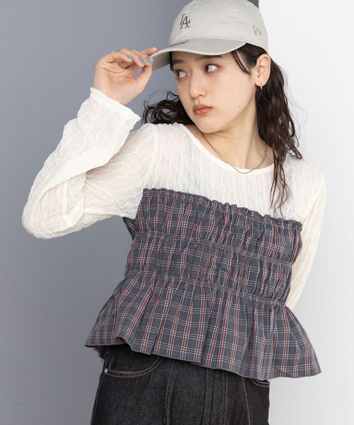 RAGEBLUE（レイジブルー）の「チェックギャザービスチェドッキングシアープルオーバー（Tシャツ/カットソー・レディース・ホワイト系/ブラック系・FREE）」の9枚目の写真