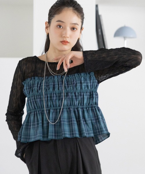 RAGEBLUE（レイジブルー）の「チェックギャザービスチェドッキングシアープルオーバー（Tシャツ/カットソー・レディース・ホワイト系/ブラック系・FREE）」の13枚目の写真