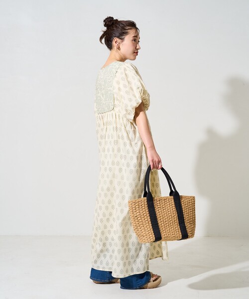 セール】限定展開 インド 花柄 フロント 切り替え ワンピース